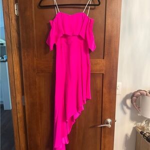 Amanda Uprichard Hot Pink Off the Shoulder Flounce Dress - worn once size small